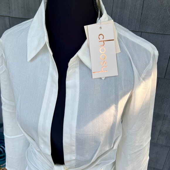 Choosy St. Crosby White Plunging Oxford Shirt Mini Dress 0 XS - Picture 3 of 5